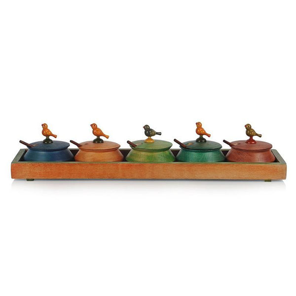 Hand-Carved Wooden Tray and Jar Set (Multi-Coloured) created by Traditional Artisans