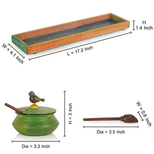 Hand-Carved Wooden Tray and Jar Set (Multi-Coloured) created by Traditional Artisans