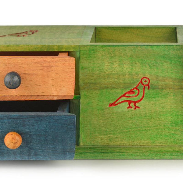 Multicoloured Wooden Decorative Table Organizer with Pen Stand Created by Traditional Artisans
