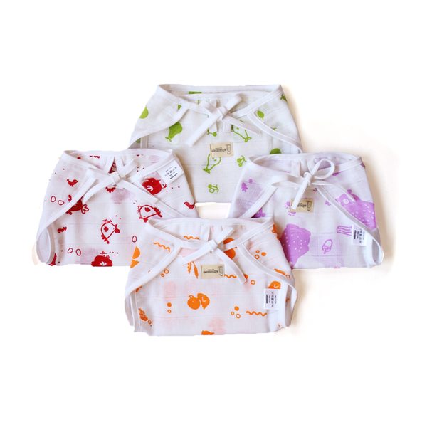 Organic Muslin Cotton Nappies (Set of 4: Duck, Pear, Hen & Bear)