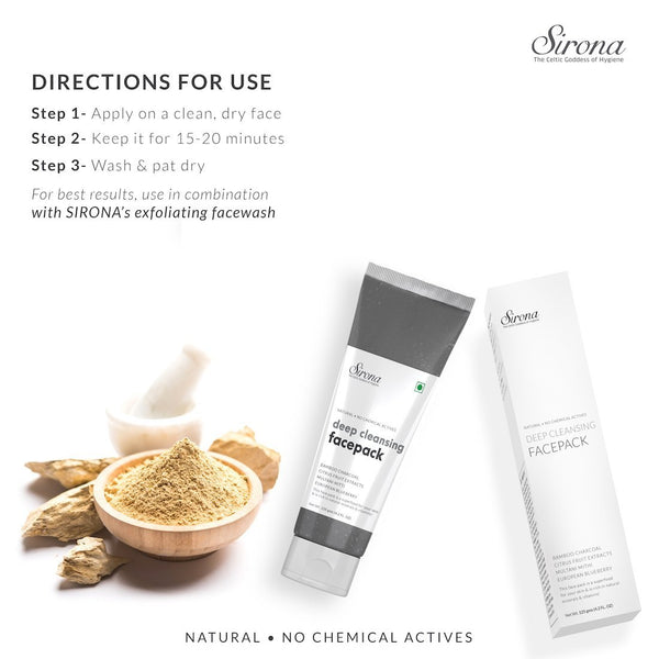 Sirona Natural Activated Bamboo Charcoal Deep Cleansing Face Pack With 5 Herbs - 125g