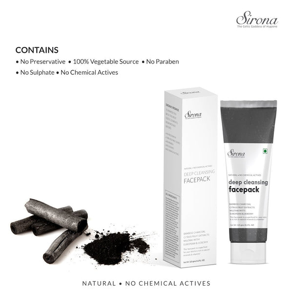 Sirona Natural Activated Bamboo Charcoal Deep Cleansing Face Pack With 5 Herbs - 125g