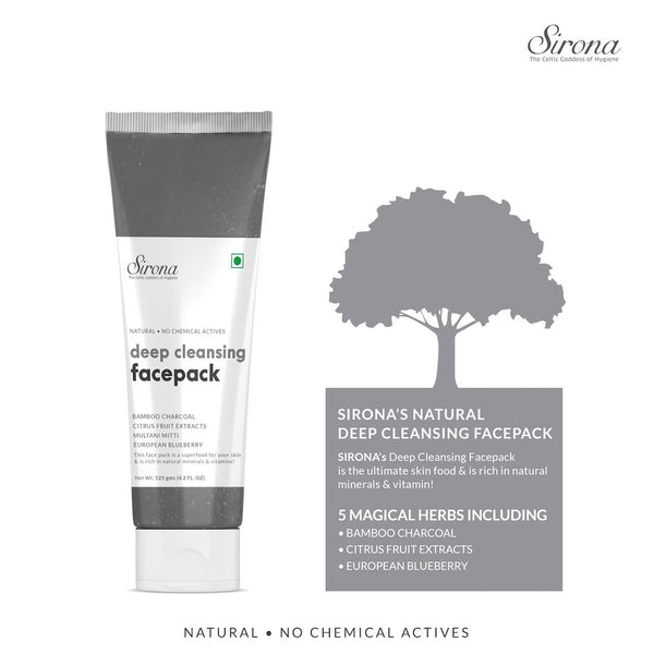 Sirona Natural Activated Bamboo Charcoal Deep Cleansing Face Pack With 5 Herbs - 125g