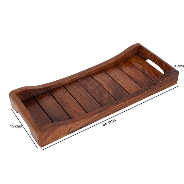 Hand-Carved Sheesham Wood Serving Trays - Set of 2 created by Traditional Artisans