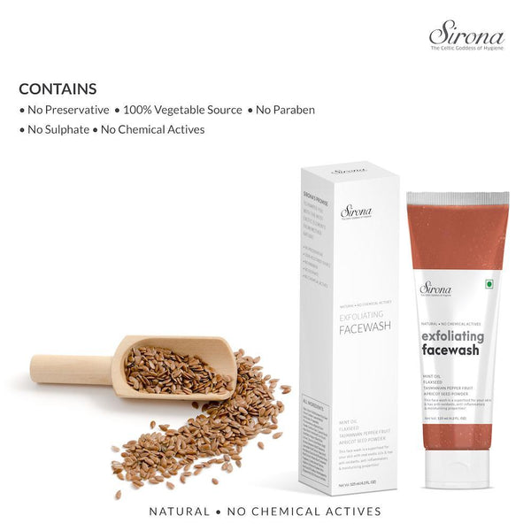 Sirona Natural Exfoliating Facial Cleaner With Apricot, Flaxseed Extracts & 5 Herbs - 125gm