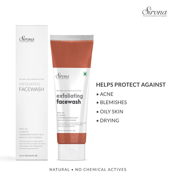 Sirona Natural Exfoliating Facial Cleaner With Apricot, Flaxseed Extracts & 5 Herbs - 125gm