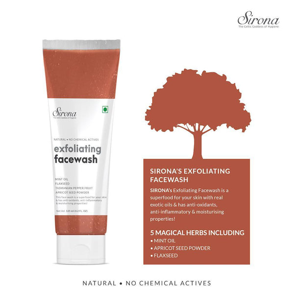 Sirona Natural Exfoliating Facial Cleaner With Apricot, Flaxseed Extracts & 5 Herbs - 125gm