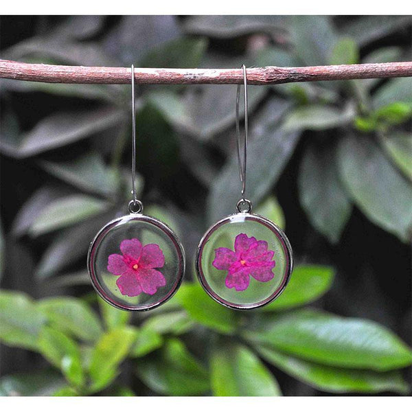 Round Earrings with Hand-Pressed Lemon Verbena Flowers