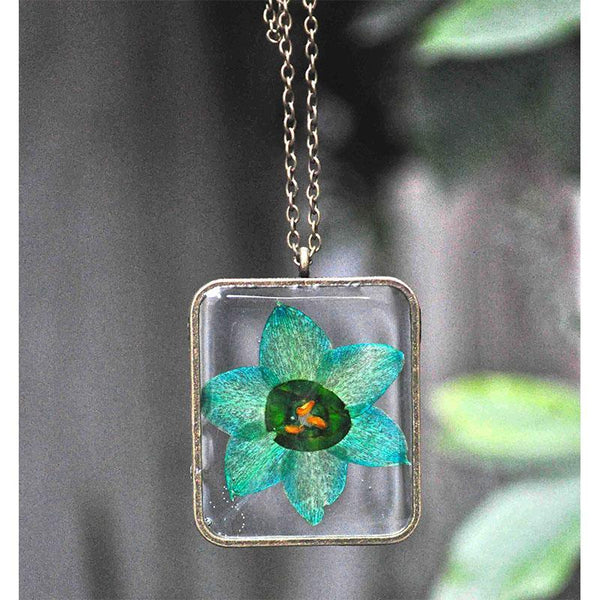 Rectangular Pendant Necklace with Hand-Pressed Himalayan Poppy