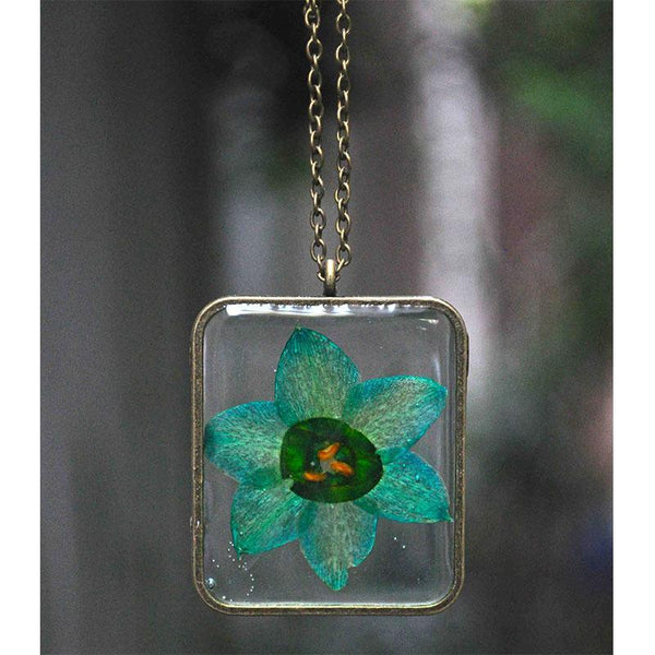 Rectangular Pendant Necklace with Hand-Pressed Himalayan Poppy
