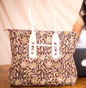 Naturally Dyed Kalamkari Flower Printed Tote Bag