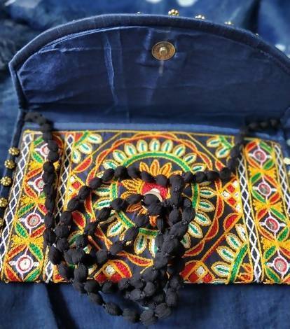 Navy Blue Hand Embroidered Clutch