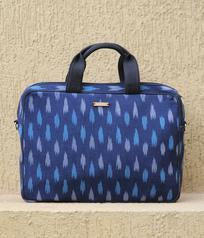 Handwoven Ikat Laptop Bag - Navy Blue