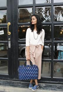 Handwoven Ikat Laptop Bag - Navy Blue