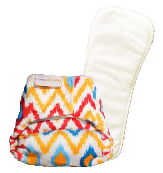 Newborn Reusable, Supersoft Cover Diaper + 1 Dry-feel Soaker with Velcro Closure - Ikat Chevron