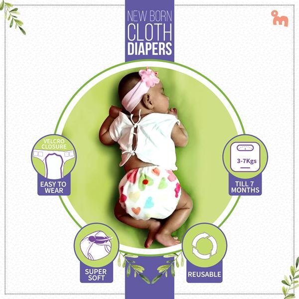 Newborn Reusable, Supersoft Cover Diaper + 1 Dry-feel Soaker with Velcro Closure - Baby Hearts
