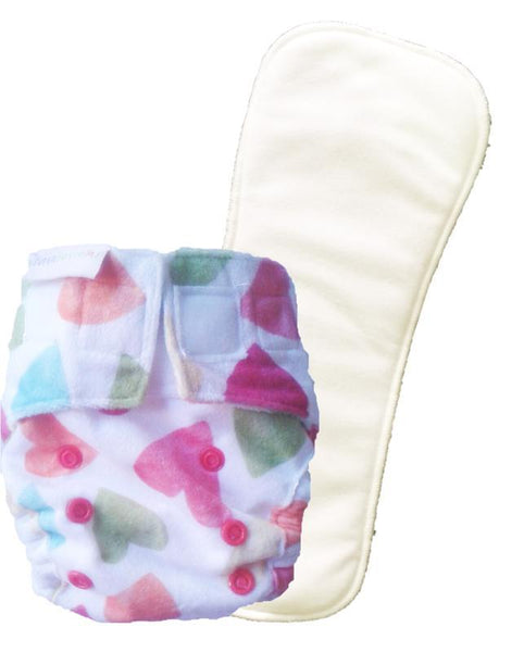 Newborn Reusable, Supersoft Cover Diaper + 1 Dry-feel Soaker with Velcro Closure - Baby Hearts