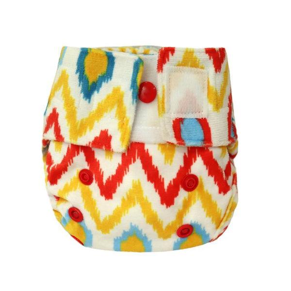 Newborn Supersoft Cover Diaper + 1 Dry-Feel Soaker with Velcro Closure - Ikat Chevron