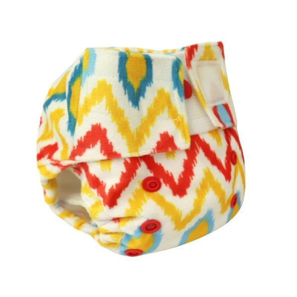 Newborn Supersoft Cover Diaper + 1 Dry-Feel Soaker with Velcro Closure - Ikat Chevron
