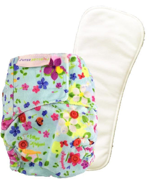 Newborn Reusable, Supersoft Cover Diaper + 1 Dry-feel Soaker with Velcro Closure - Periwinkle