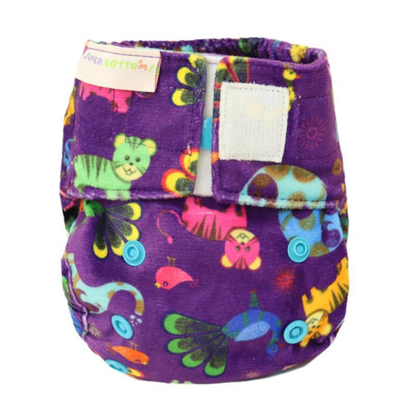Newborn Reusable, Supersoft Cover Diaper + 1 Dry-feel Soaker with Velcro Closure - Purple Love