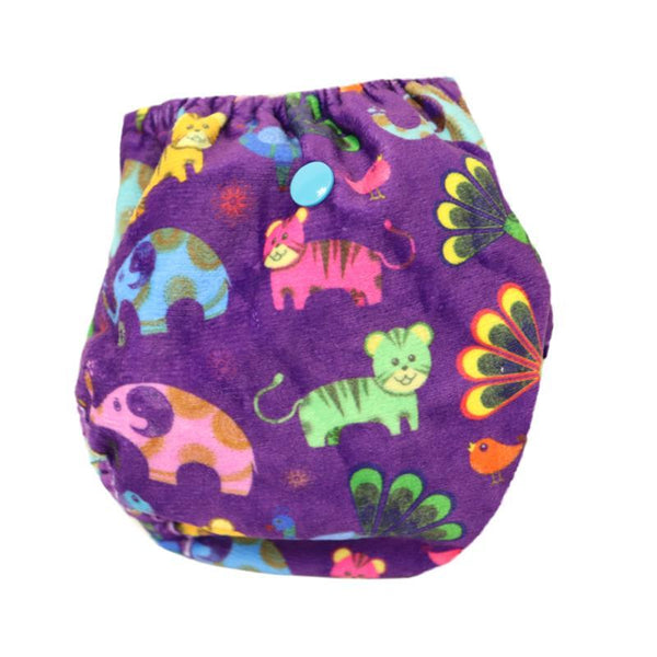 Newborn Reusable, Supersoft Cover Diaper + 1 Dry-feel Soaker with Velcro Closure - Purple Love