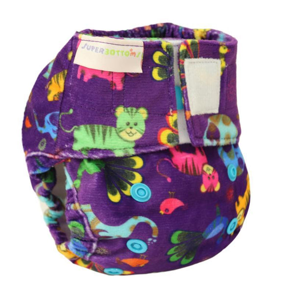 Newborn Reusable, Supersoft Cover Diaper + 1 Dry-feel Soaker with Velcro Closure - Purple Love