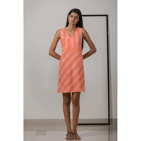 Nui Shibori Handwoven Cotton Bias Dress - Peach