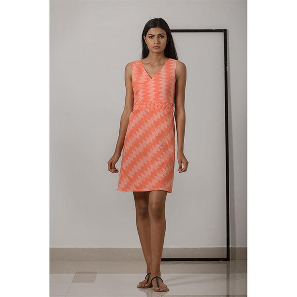 Nui Shibori Handwoven Cotton Bias Dress - Peach