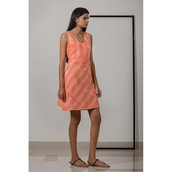 Nui Shibori Handwoven Cotton Bias Dress - Peach