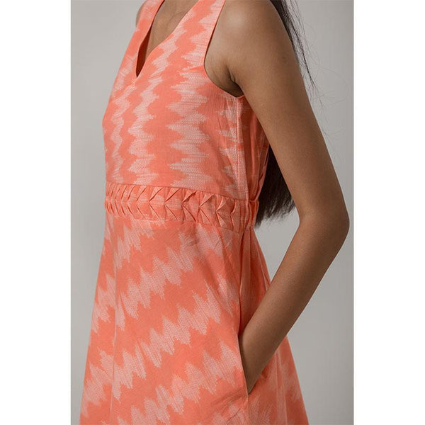 Nui Shibori Handwoven Cotton Bias Dress - Peach