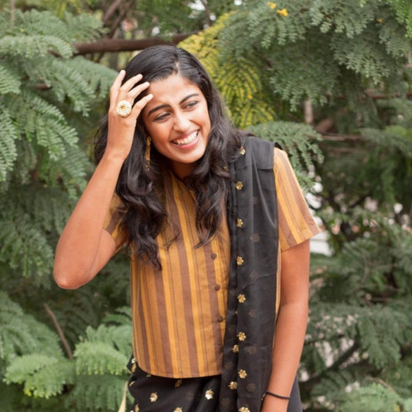 Orange Cotton Striped Women's Crop Top (Fair Trade, Low  wastage )