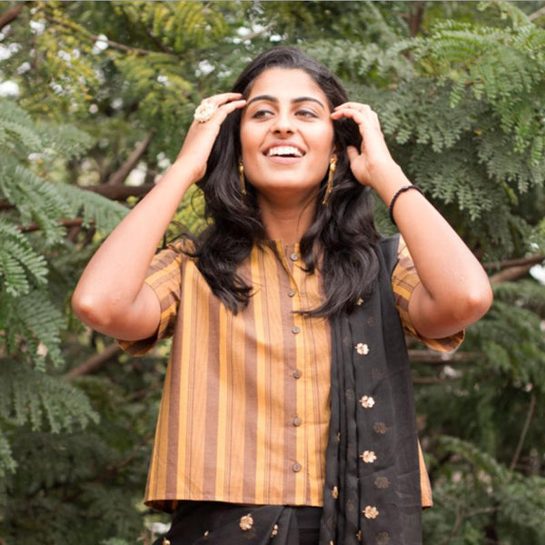 Orange Cotton Striped Women's Crop Top (Fair Trade, Low  wastage )