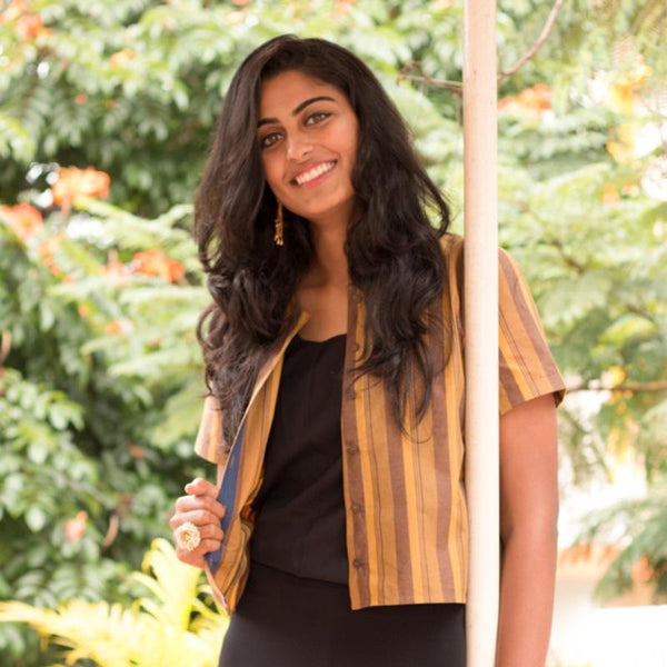 Orange Cotton Striped Women's Crop Top (Fair Trade, Low  wastage )