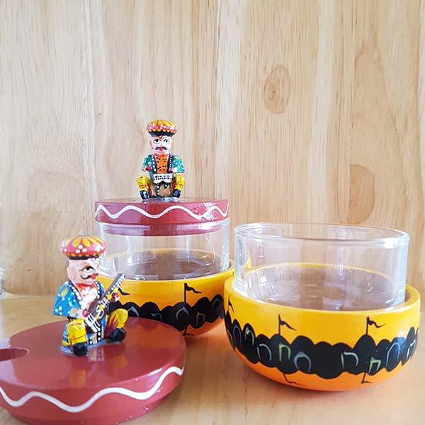Handcarved Wooden Chutney Jars in Banarasi Woodwork (Set of 2)