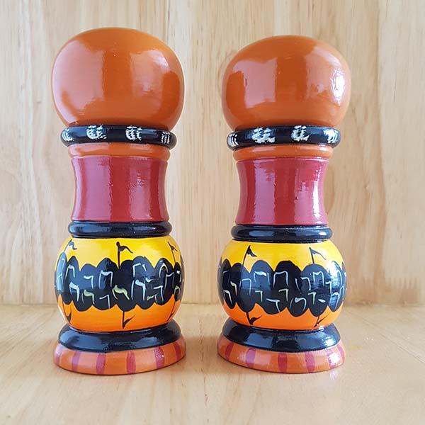 Handcarved Salt and Pepper Shakers with Banarasi Woodwork (1 Pair)
