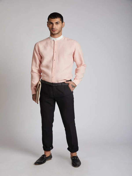 Men's Natural Hemp Contrast Collar Shirt - Peach