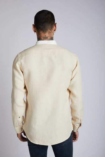 Men's Hemp Contrast Collar Shirt - Beige