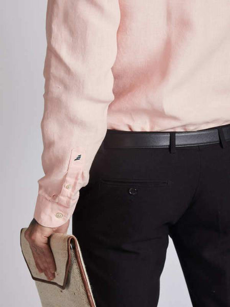Men's Natural Hemp Contrast Collar Shirt - Peach