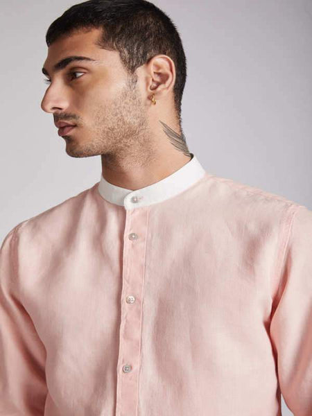 Men's Natural Hemp Contrast Collar Shirt - Peach