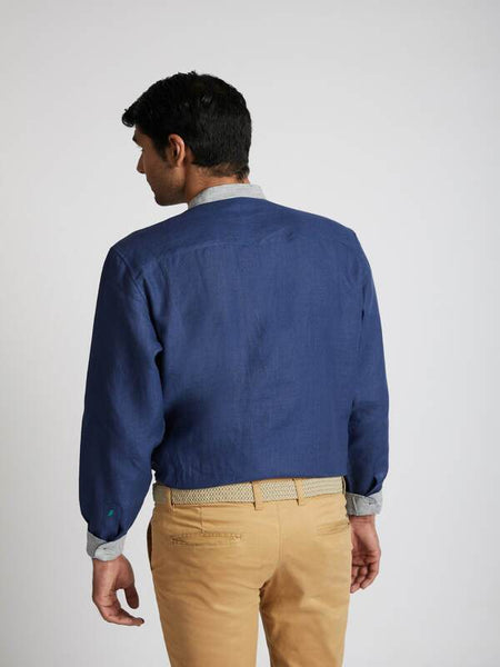 Men's Natural Hemp Contrast Collar Shirt - Navy