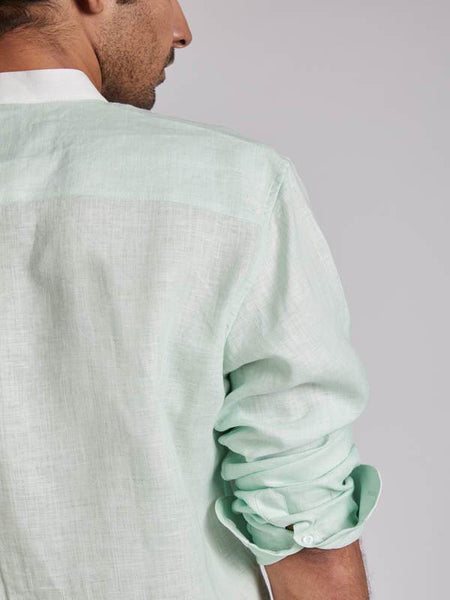Men's Natural Hemp Contrast Collar Shirt - Mint Green