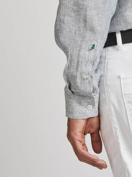 Men's Natural Hemp Contrast Collar Shirt - Blue Stripes