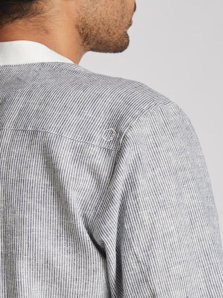 Men's Natural Hemp Contrast Collar Shirt - Blue Stripes