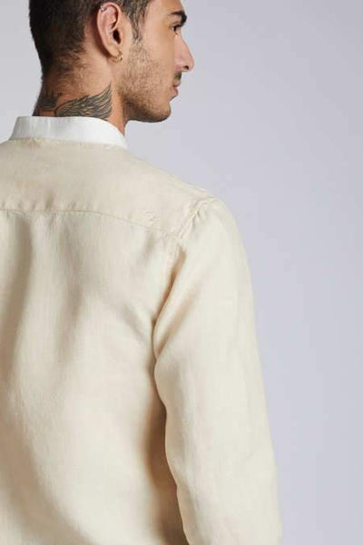 Men's Hemp Contrast Collar Shirt - Beige