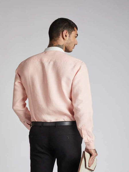 Men's Natural Hemp Contrast Collar Shirt - Peach