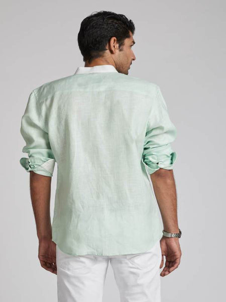 Men's Natural Hemp Contrast Collar Shirt - Mint Green