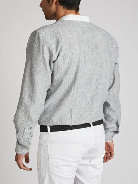 Men's Natural Hemp Contrast Collar Shirt - Blue Stripes