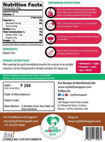 Organic Oatmeal, 200g