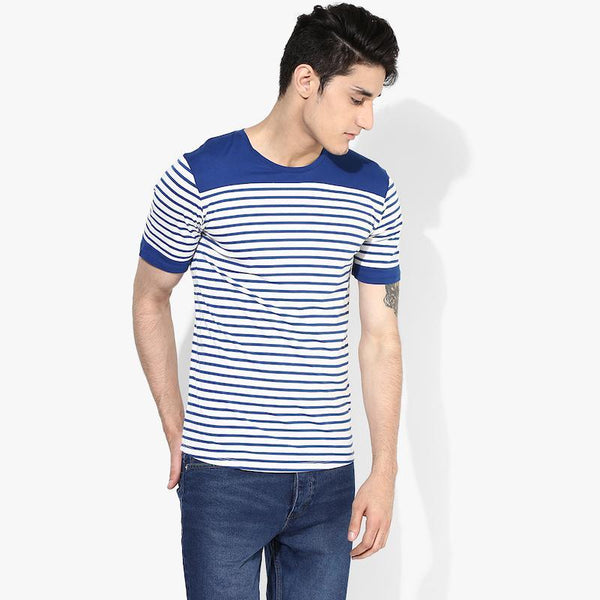 Organic Cotton Men's Blue Stripe Yoke T-Shirt